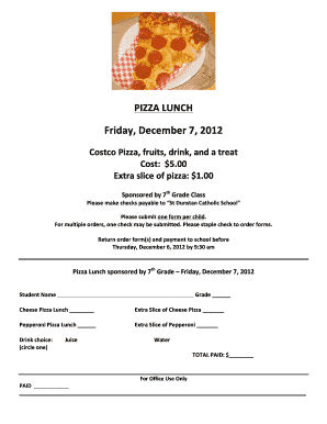 Pizza Hot Lunch Order Form St Dunstan Catholic School St Dunstan