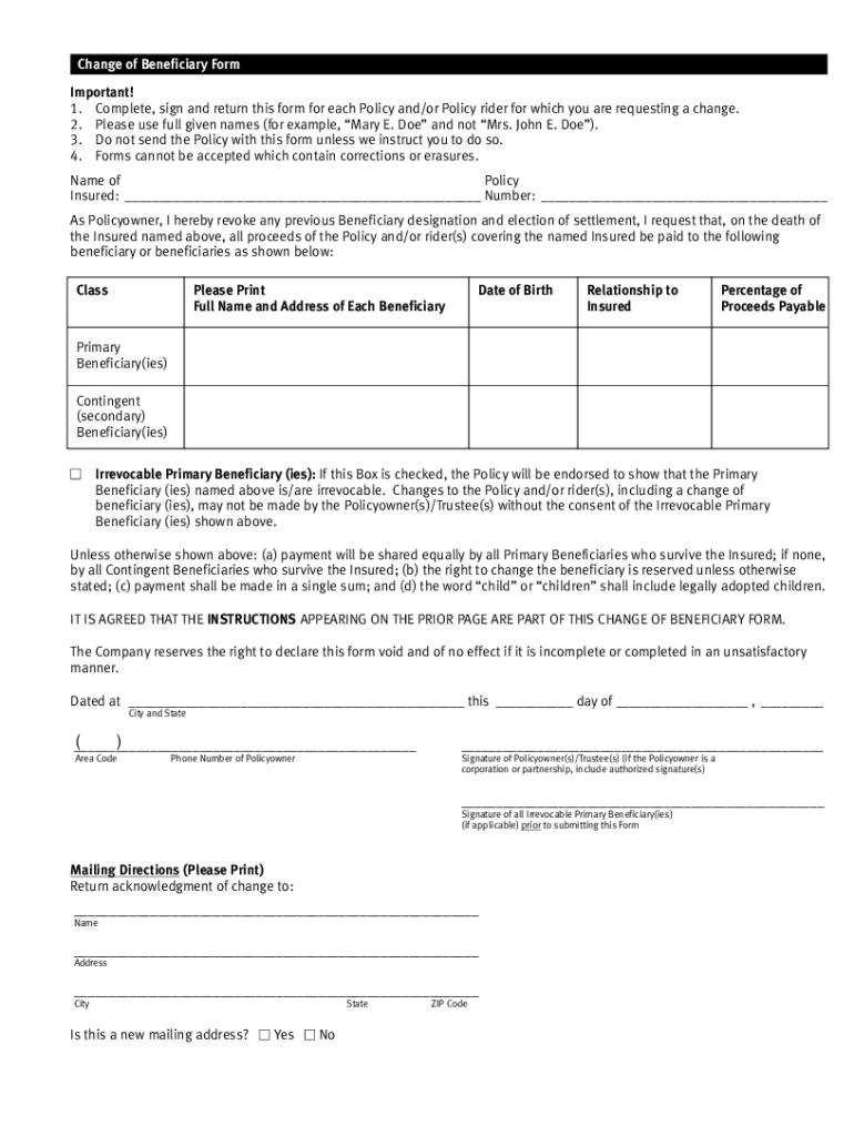 Mutual of Omaha Beneficiary Form