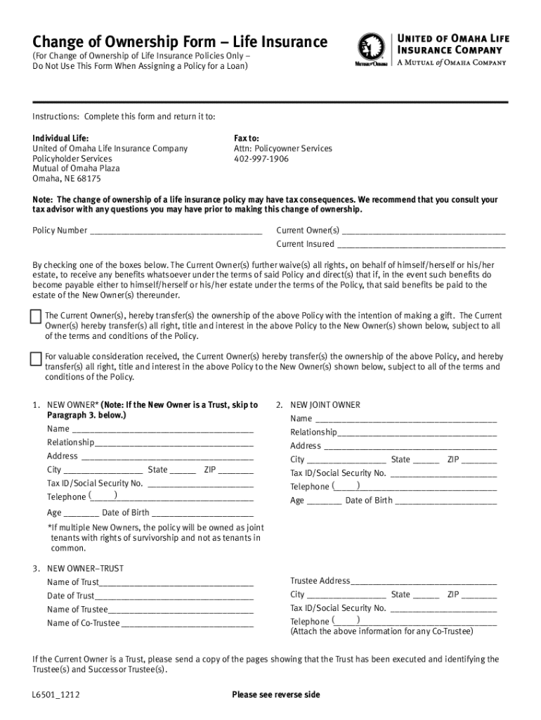 Mutual of Omaha Change of Ownership Form PDF
