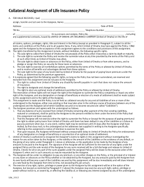Collateral Assignment of Life Insurance Policy Mutual of Omaha  Form