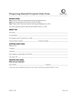 Prospecting Material Overprint Order Form Mutual of Omaha