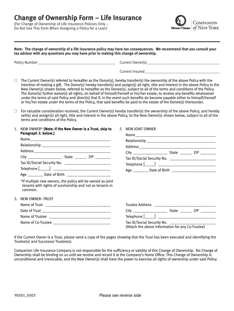 Mutual of Omaha Change of Ins Ownership  Form