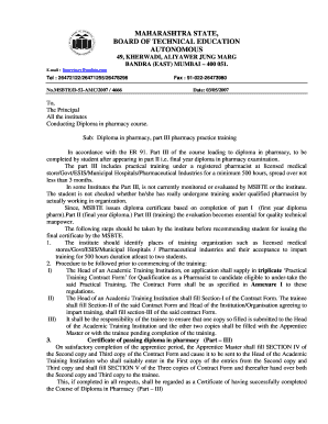 Practical Training Contract Form for Pharmacist