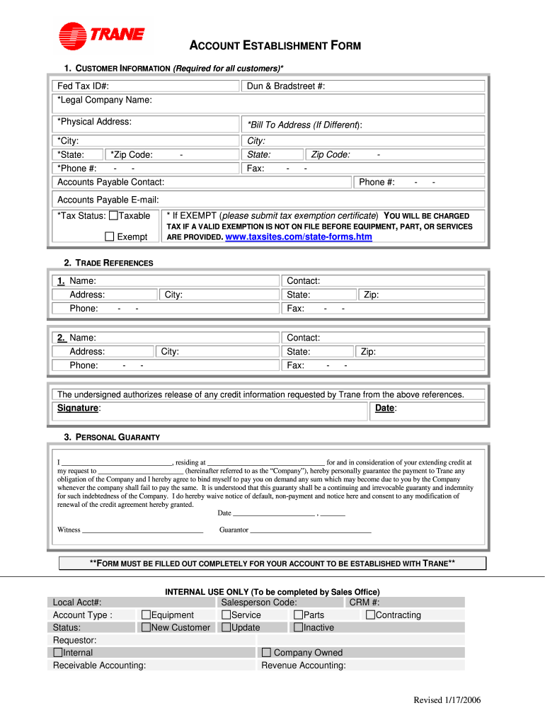 Trane Credit Application  Form