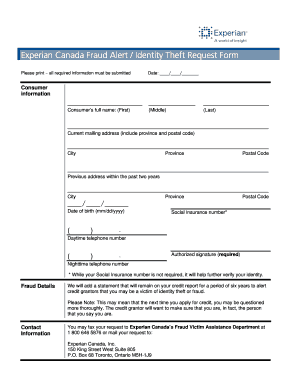 Fraud Alert Experian  Form