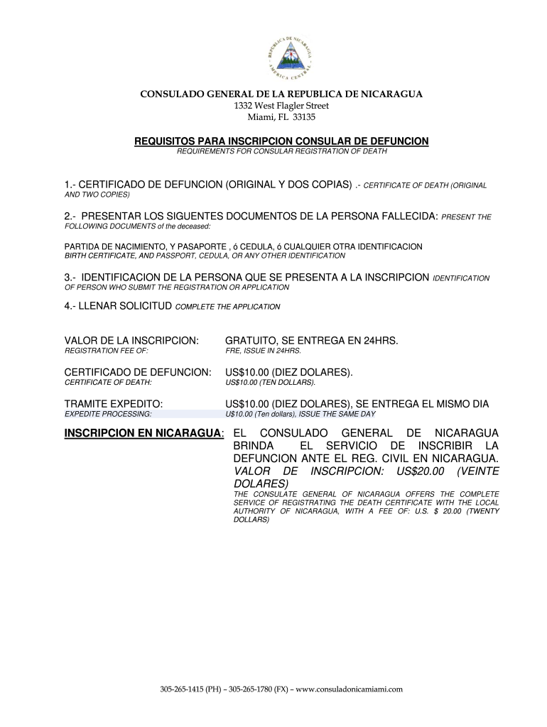 Consulado De Nicaragua En Miami  Form