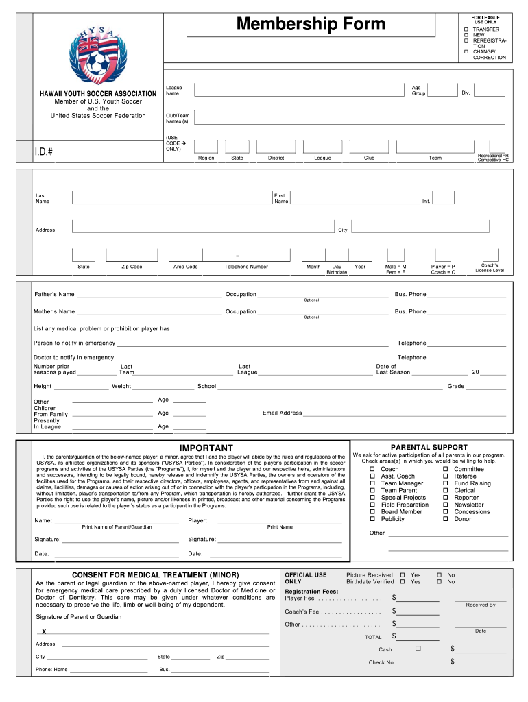 Hysa Membership Form Player