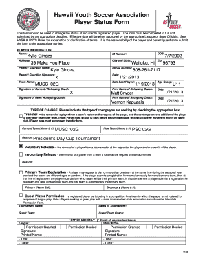 HYSA Player Status Form