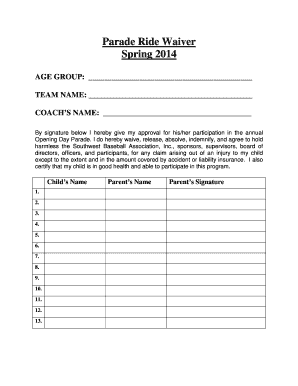 Parade Waiver Forms