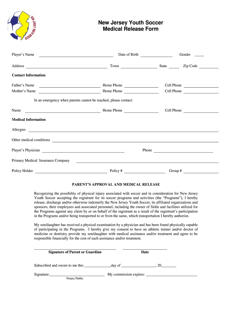 Njys Medical Release Form