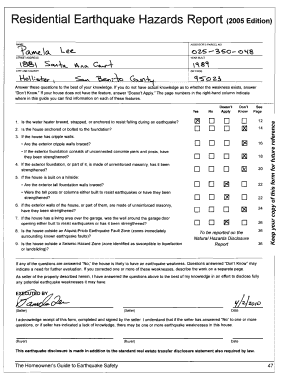 Residential Earthquake Hazards Report  Form