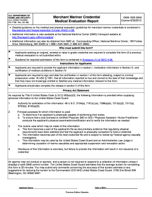 Merchant Mariner Physical Examination Report  Form