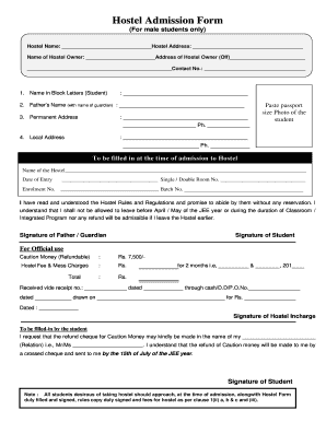 Enrolment Form for Hostel Admission FIITJEE