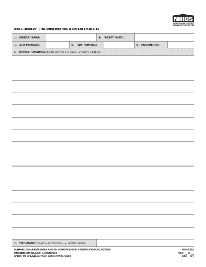 NHICS FORM 201 INCIDENT BRIEFING &amp; OPERATIONAL LOG