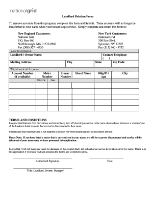 Landlord Deletion Form National Grid