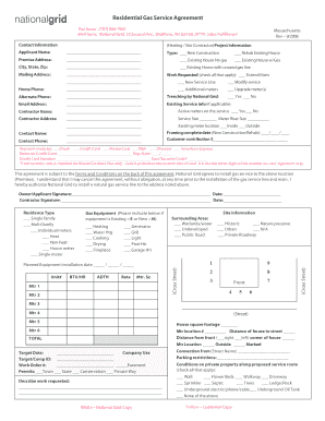 Residential Gas Service Agreement  Form