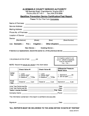 Backflow Notice Letters  Form