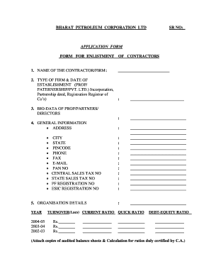 Application for Enlistment of Contractor  Form