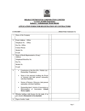 Bpcl Vendor Registration  Form