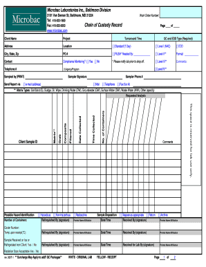 Microbac Chain of Custody  Form