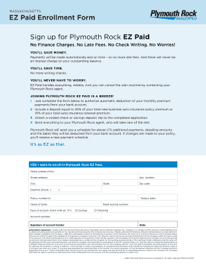 EZ Paid Enrollment Form Sign Up for Plymouth Rock EZ Paid