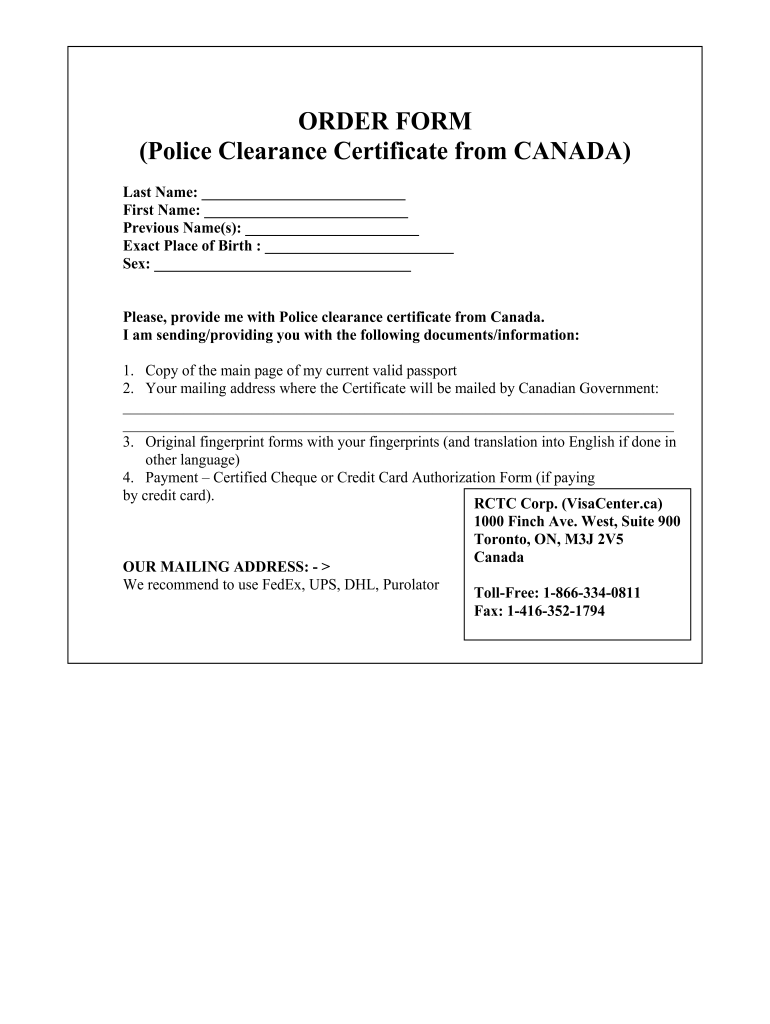 Canada Police Clearance Certificate Form