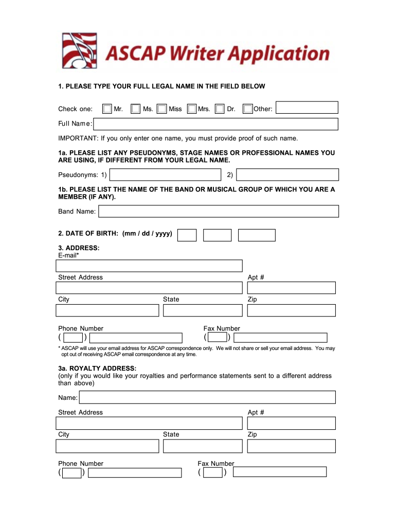 ASCAP Writer Application  Form