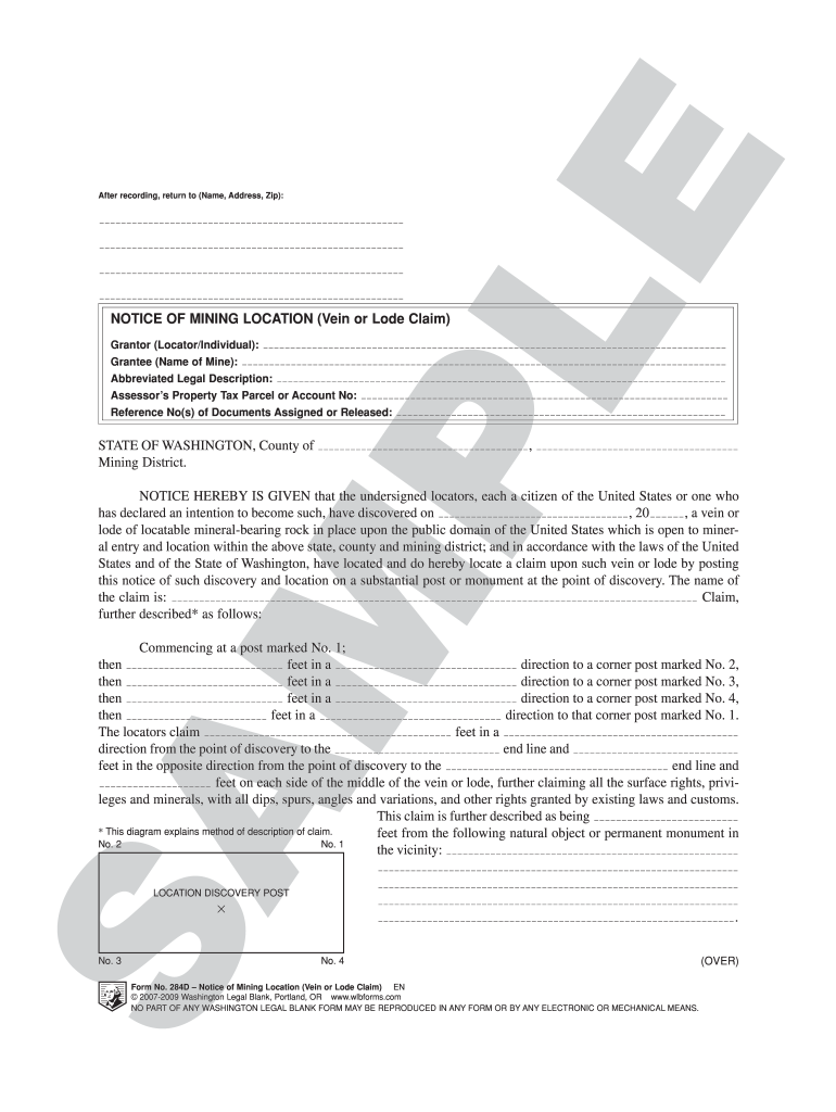 NOTICE of MINING LOCATION Vein or Lode Claim STATE of  Form