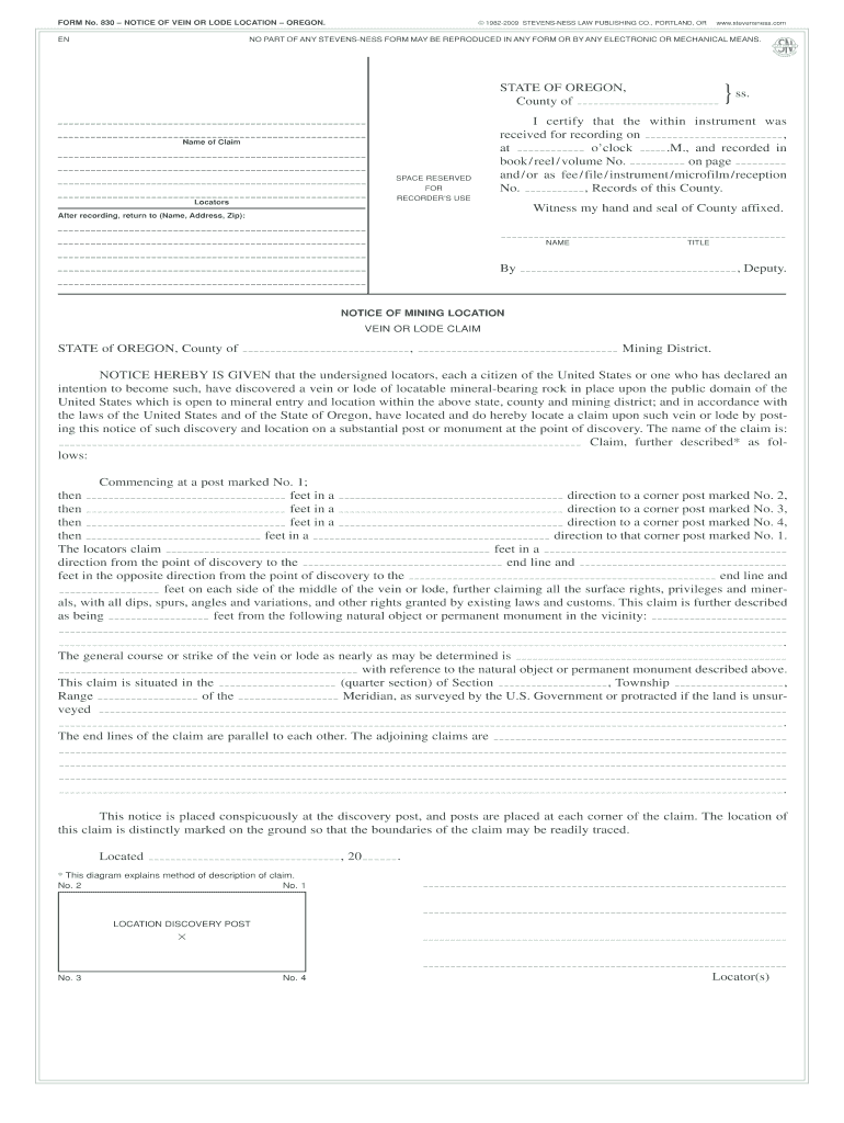  Mining Location Vein or Load Form Number 830 2009-2024