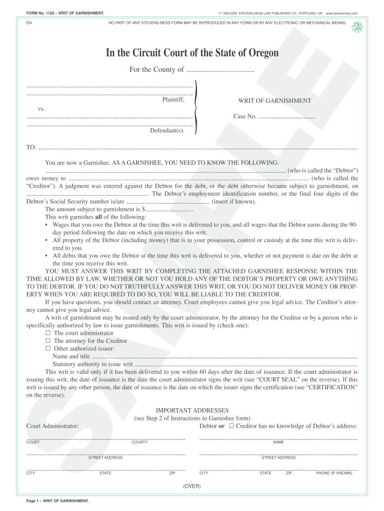 Writ of Garnishment Oregon  Form