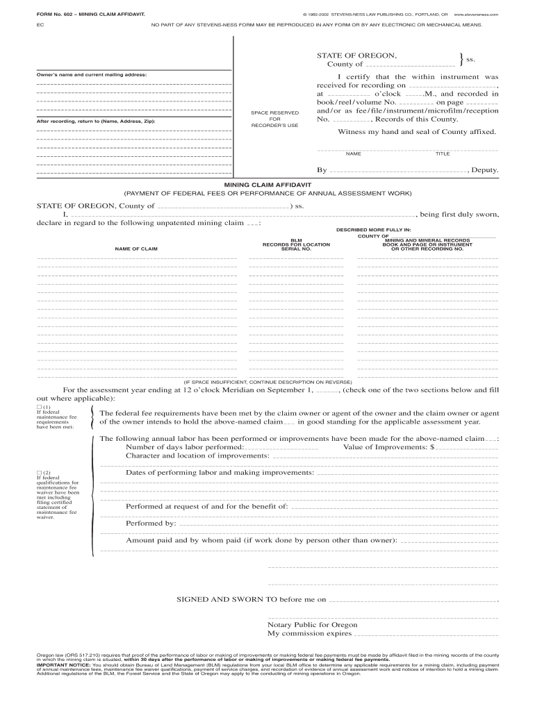 STATE of OREGON, County of Ss I, , Being First Duly Sworn  Form