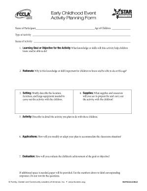 Fccla Early Childhood Education  Form