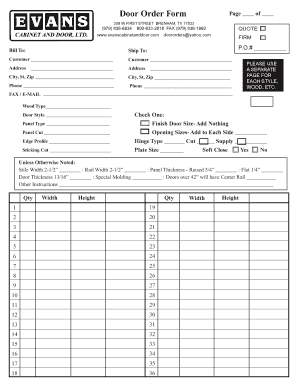 Door Order Form FILLABLE for Email Evans Cabinet and Door, Ltd