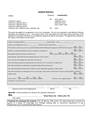Fillable Landlord Reference  Form