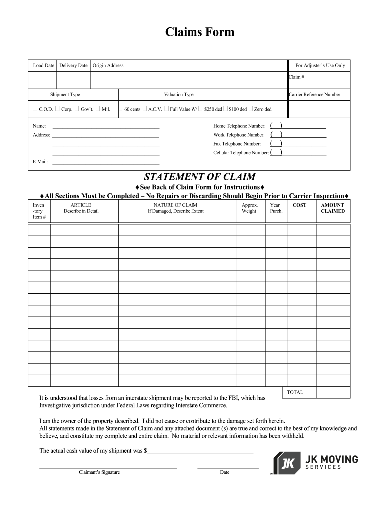 Moving Claim Form