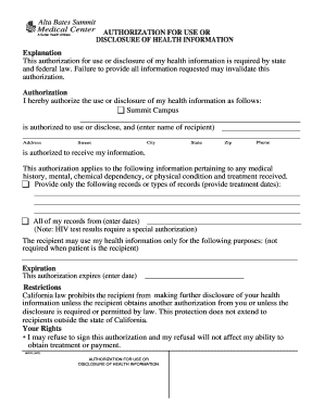 Alta Bates Medical Records  Form