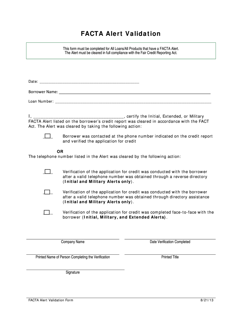 Facta Alert Validation Form