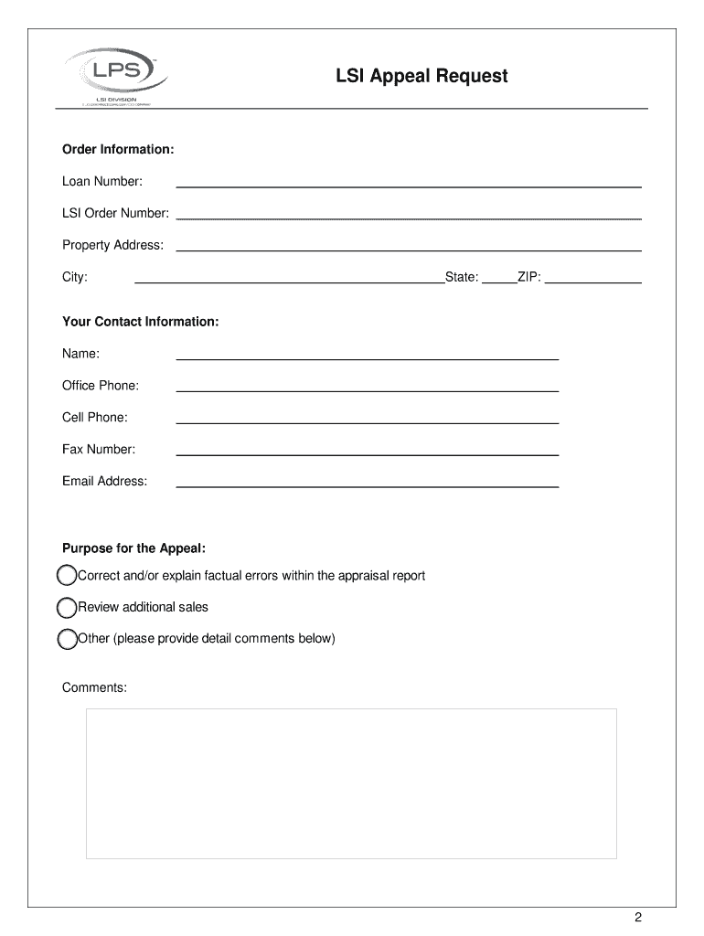 LSI Appraisal Appeal Request  Form