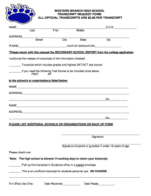 WESTERN BRANCH HIGH SCHOOL TRANSCRIPT REQUEST  Form