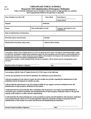 Chesapeake Public Schools Medication Form