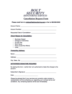 Cancellation Request Form Bolt Security Monitoring Services