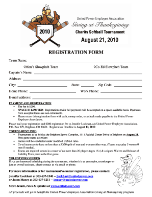 Softball Tournament Registration Form