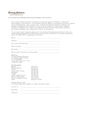 Tommy Bahama Watch Repair  Form