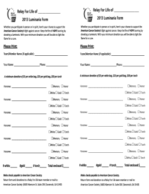 Relay for Life Luminaria Form