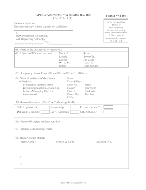 Blank Vat 100 Form