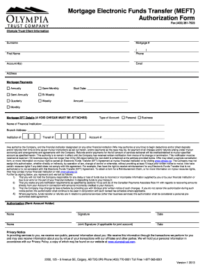 Mortgage Electronic Funds Transfer MEFT Olympia Trust Company  Form