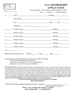 CGA Membership Form California Gymkhana Association