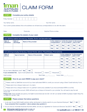 Provider Claim Form IMAN Australian Health Plans