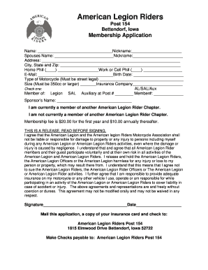  American Legion Riders Membership Form 2009