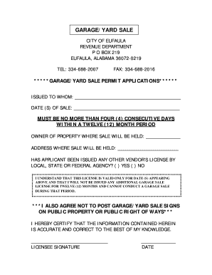 GarageYard Sale Permit Eufaula, Alabama  Form